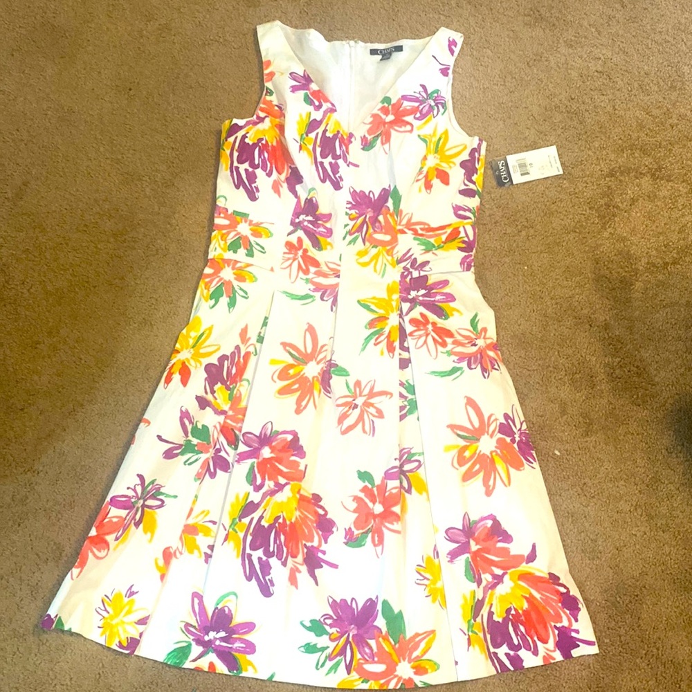 Chaps womens summer party dress Sz 10 New NWT FLORAL WHITE